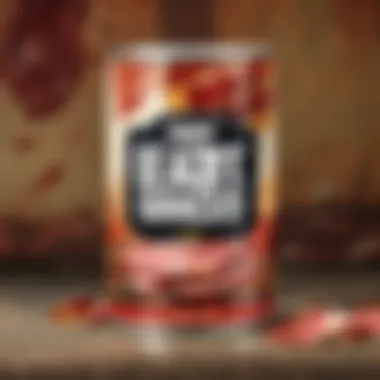 Artistic shot of canned bacon incorporated in a gourmet dish