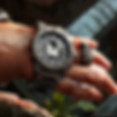 Detail of the broken watch in Ellie's hand in the statue