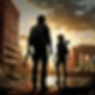 Mysterious silhouette against post-apocalyptic backdrop