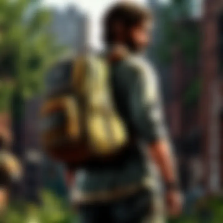 Close-up of protagonist's worn-out backpack