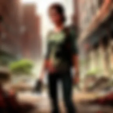 Merging Designs with Apocalyptic Scenery Abstract representation of The Last of Us T-shirt designs merging with apocalyptic scenery