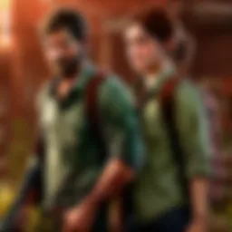 Ellie and Joel silhouette in post-apocalyptic setting