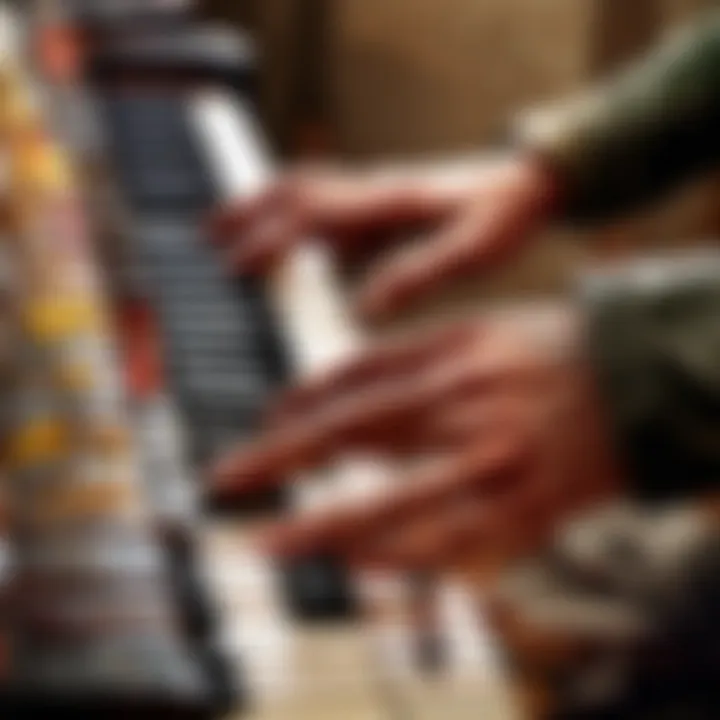 Close-up of fingers playing piano