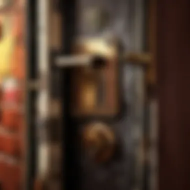 Mechanisms of Traditional Key-and-Lock System Illustration depicting intricate mechanisms of a traditional key-and-lock system on an apartment door