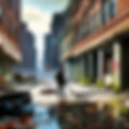 Apocalyptic landscape with abandoned buildings