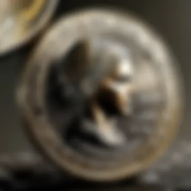 Close-up of a state coin being examined under a magnifying glass for authenticity