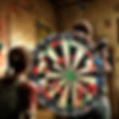 A competitive darts match with spectators engaged in the atmosphere