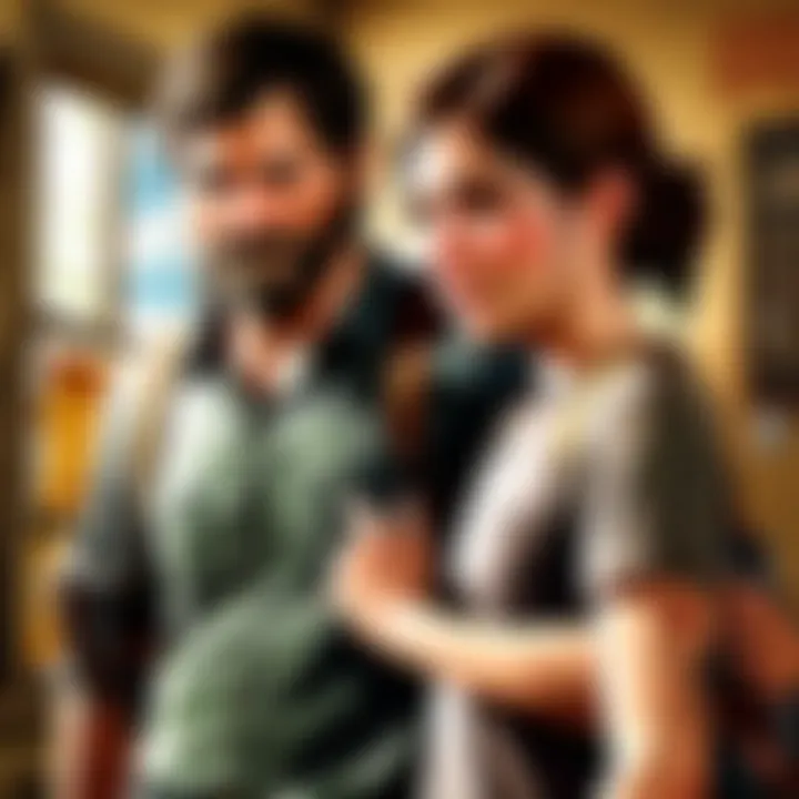 Close-up of the main characters, Joel and Ellie, emphasizing their emotional bond.