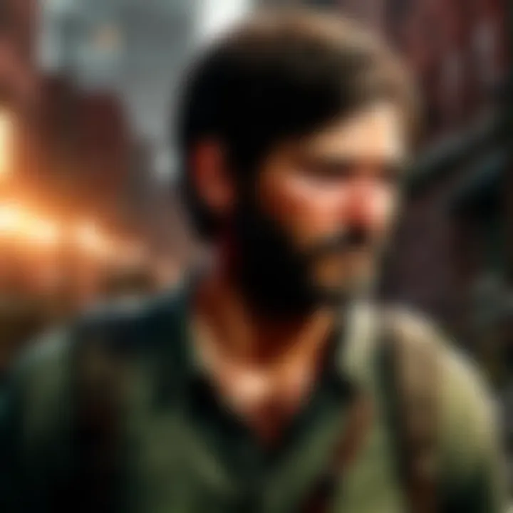 Artistic rendering of The Last of Us protagonist in a dystopian setting