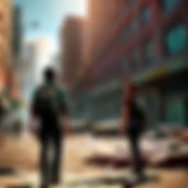 Joel and Ellie in a Post-Apocalyptic City Joel and Ellie navigating a desolate cityscape